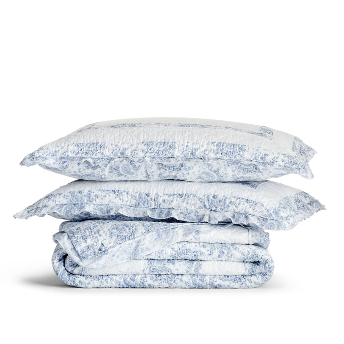 Berna Blue/White Cotton Quilt Set Birch Lane